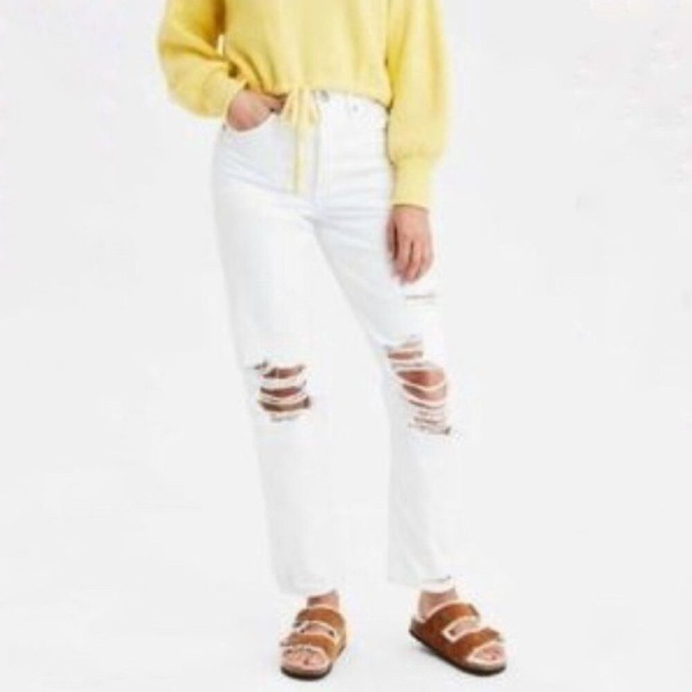 American Eagle 90s Boyfriend Distressed White Jeans - 12 Long